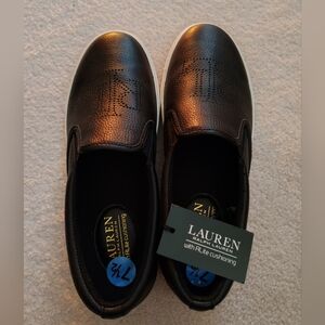 Ralph Lauren Black Leather Slip-Ons Woman Shoe (Brand New size: 7 1/2)